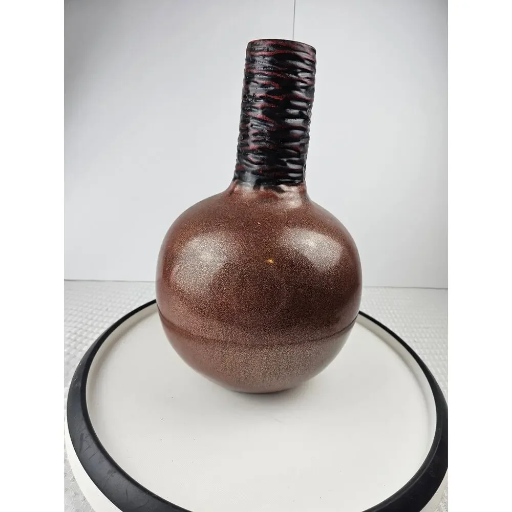 Large Vintage Vase with Shimmering Glaze w/Red and Black 13